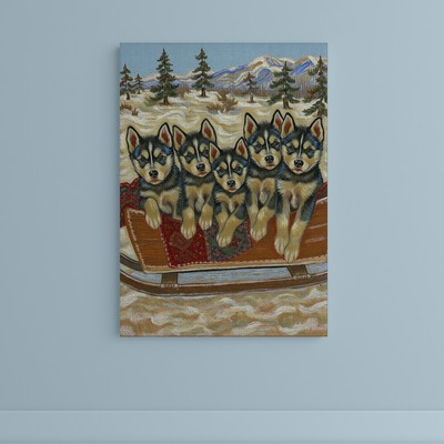 #ad Siberian Husky Puppies Sled Snow Oil Painting Wall Art Animals Canvas Painting $12.99