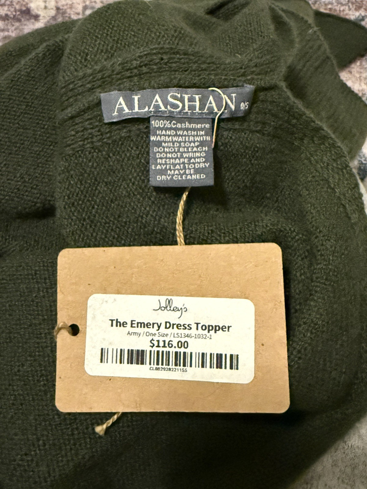 Alashan Women's 100% Cashmere Emery Dress Topper Shawl Army Green NWT One Size