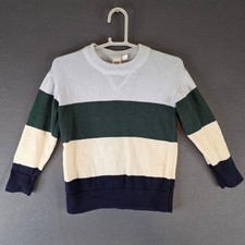 Gap Kids Boys XS Crewneck Sweater Blue Green White Navy Stripe Knit Pullover