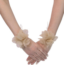 Tulle Short Gloves Floral Tea Party Gloves for Women Sheer Gloves