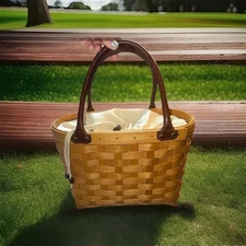 Longaberger 2001 Small Boardwalk basket/purse with drawstring liner