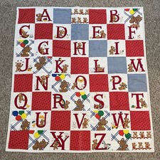 Handmade Teddy Bear Alphabet Baby Quilt 41x38 Patchwork Nursery Blanket ABC