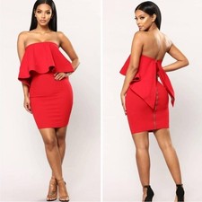 Fashion Nova Flounce House Red strapless Dress Size M Medium NWT