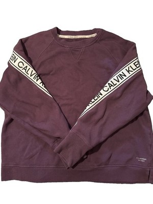 Calvin Klein 90s style Womens L Purple Logo Tape Crewneck cotton Pullover L