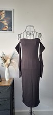 Off shoulder sweetheart neckline long sleeve ribbed bodycon midi dress size M