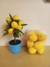 LEMON TREE VASE PLASTIC W/ BOWL FILLER LEMONS DECORATION FRUIT