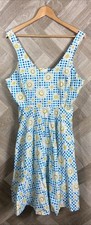 Hell Bunny Blue/White Gingham & Daisy Print Tea Dress Vintage Style Size 2XL