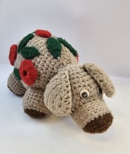 Vintage Handmade Crochet Stuffed Pig With Flowers On It  s Back Cottagecore