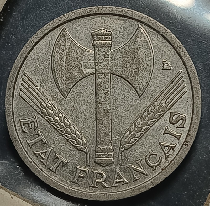 1943 France One Franc. AU or better,  Vichy Issue, Beautiful Coin.
