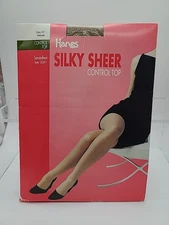 Hanes Silky Sheer Control Top Natural Pantyhose Sandalfoot Style Size EF