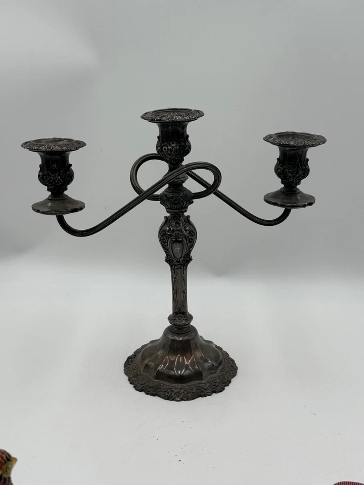 "Hermoso candelabro barroco antiguo enchapado en plata 11x5x11,5""" Foto 2 de 4