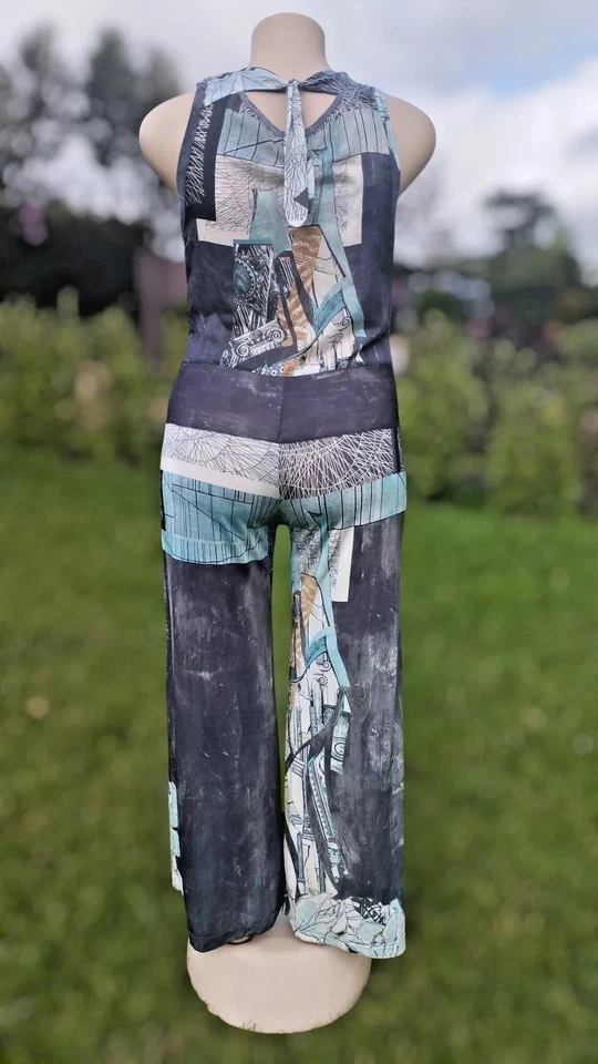 Pantalones para mujer Save The Queen de pierna ancha mono mezcla de seda estampado abstracto talla XXL Foto 4 de 4