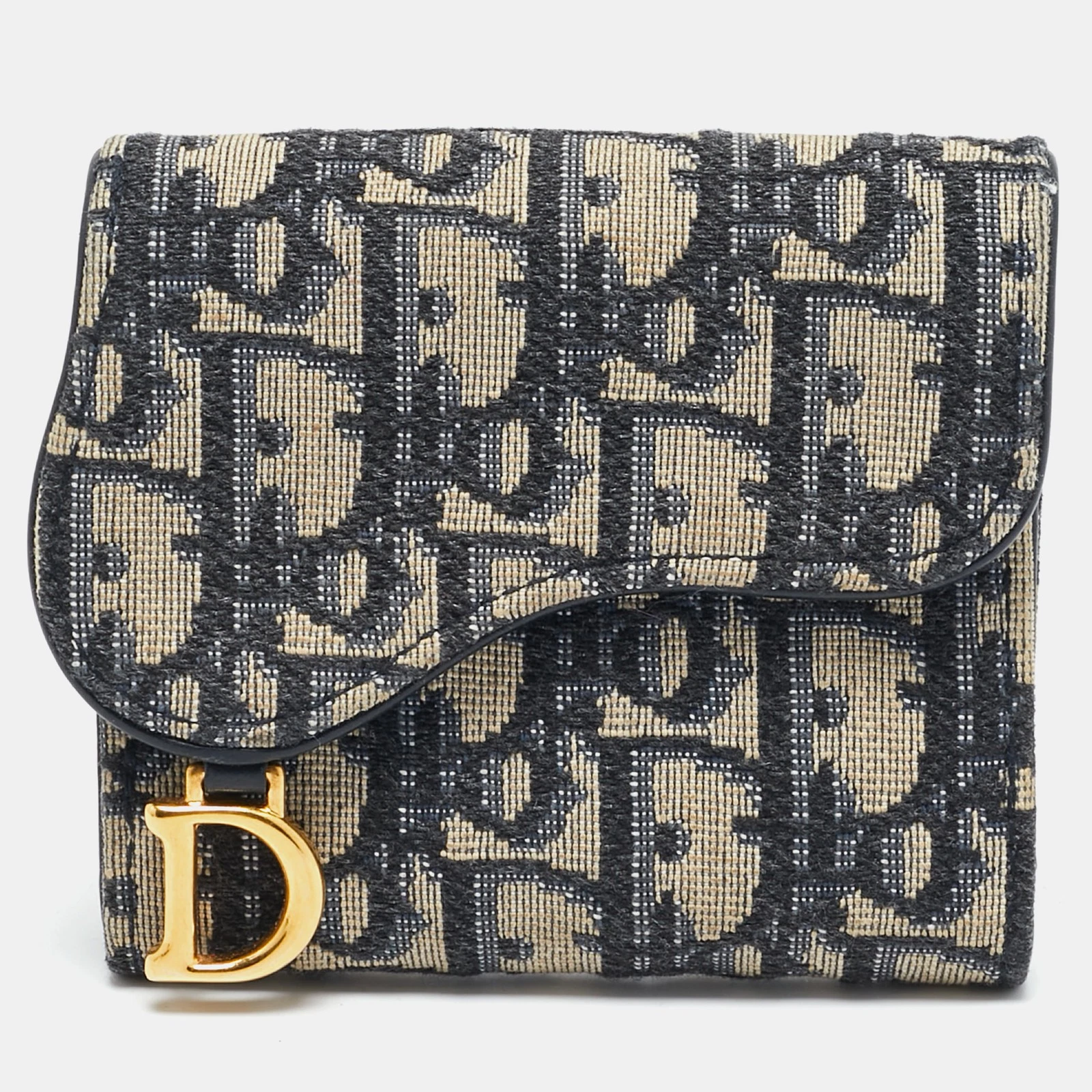 Portefeuille Dior bleu/beige toile oblique selle lotus
