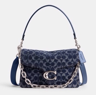 Coach Washed Denim Signature Chain Tabby Shoulder Bag Blue CAN15 Detached Tags
