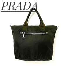 PRADA Tote Bag Handbag Reversible Khaki Black Women Authentic From Japan