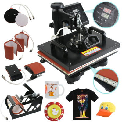 6 In 1 Heat Press Transfer Machine for T-Shirt Mug Plate Hat Sublimation 
