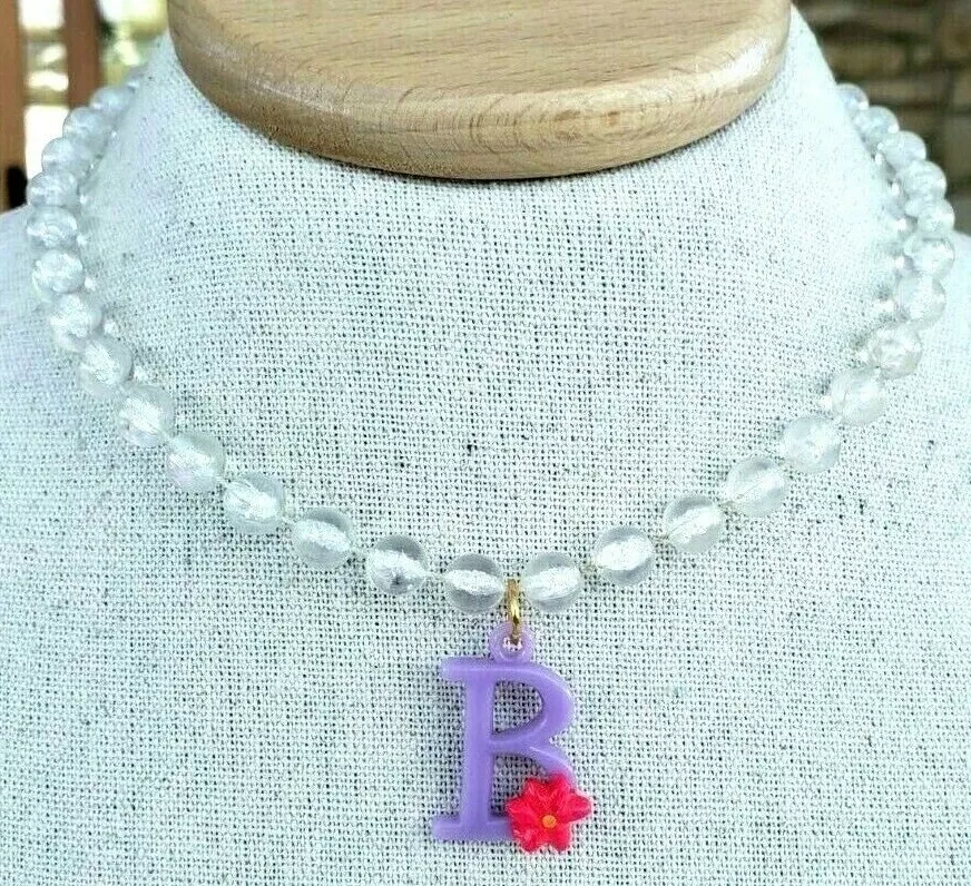 Vtg Barbie B Plastic Pendant Choker Bead Necklace 16.75