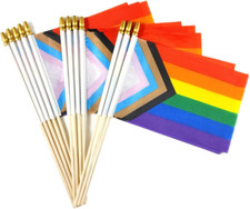 Progress Rainbow Gay Pride Stick Flag Small Mini Hand Held LGBT Flags - Solid Wo