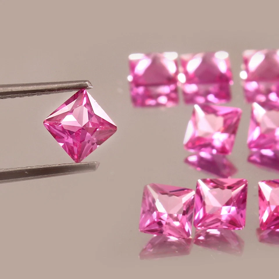 AAA Natural Ceylon Pink Sapphire Loose Square Princess Cut Gemstone Lot 2 To 5MM - image 3 of 4