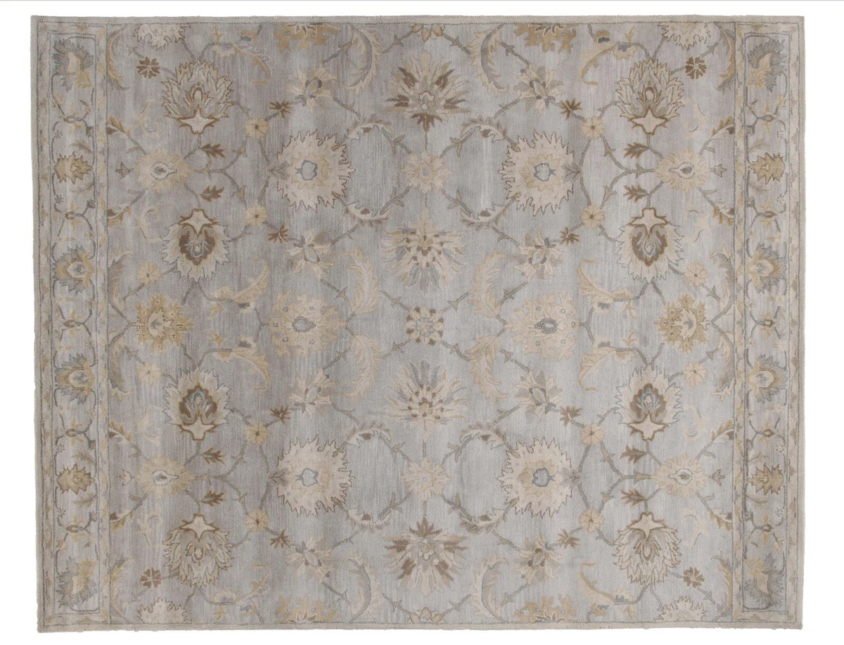 Tapis Oushak 100% Laine 8x10 Ft Gris Floral - Tissé à La Main, Pile Coupée, Style Oriental
