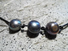 LEATHER BLUE CIRCLE FRESHWATER PEARL ANKLE BRACELET 10" ADJUSTABLE TIE