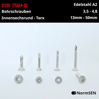 Bohrschrauben DIN 7504-O Edelstahl A2 TORX Senkkopf Selbstschneidend 3,5 - 4,8