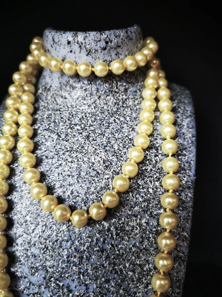 Kette Perlen Muschelkern cremegolden schimmernd superschön + edel! 1m lang 73g - Bild 2 von 4