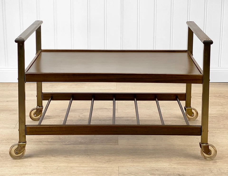 Mid-Century Modern Walnut Liquor Bar Cart Server - Image 3 of 4