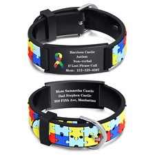 Vnox Personalized Autism ICE Info Silicone Bands Wristband for Baby Girls Boys