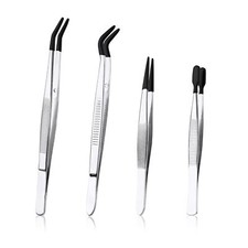 4pcs Tweezers with Rubber Tips, Stainless Steel Coated Tweezers Tools