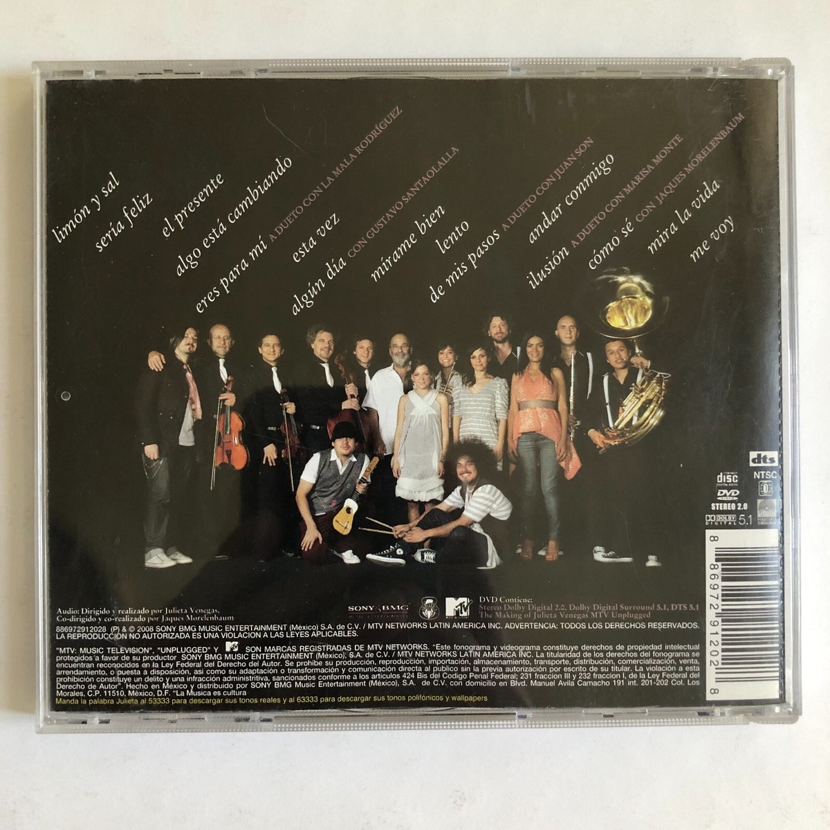 JULIETA VENEGAS -MTV UNPLUGGED- 2008 MEXICAN CD + DVD ALBUM