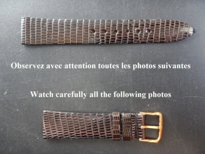 16 mm LÉZARD VÉRITABLE POUR DAME MARRON FONCÉ POUR MONTRE EXTRA PLATE - Photo 1/4