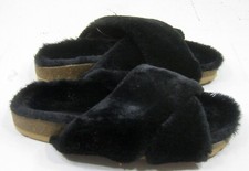 new ladies Slip On slipper black soft warm FURRY Sandals women Size 5