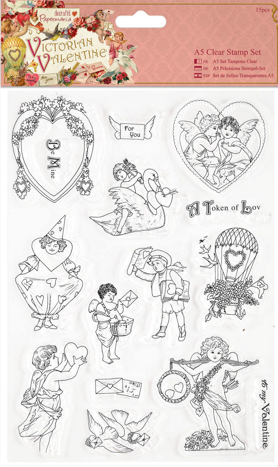Papermania clear stamp set of 15 stamps Victorian Valentine love cherubs loving