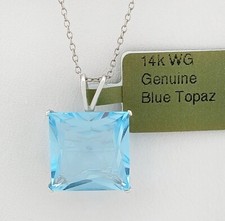 GENUINE 3.64 Cts BLUE TOPAZ PENDANT 14k WHITE GOLD - Free Certificate Appraisal