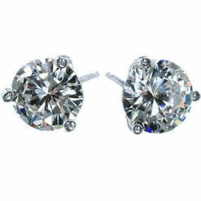 Ct Silver Martini Set Cubic Zirconia Round Brilliant Cut Stud Earrings