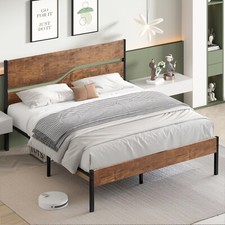 Twin/Full/Queen Size Metal Bed Frame Slat Support Wooden Headboard Footboard