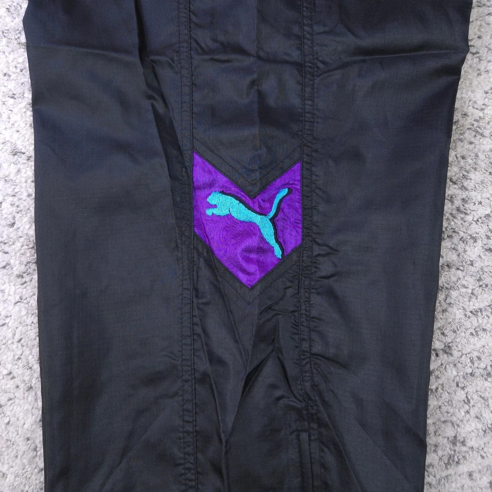 De Colección Puma Pantalones de Pista Hombres Grande Cremallera Tobillo Nylon Ligero Negro Púrpura Aqua Usado en Excelente Condición Foto 4 de 4