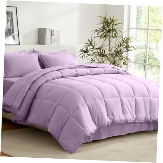 Comforter Set Bed in a Bag 7 Pieces, All Season Lightweight Queen Lavender-image
