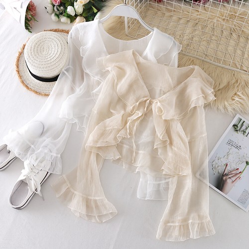 Lady Mesh Shrug Top Sheer Flared Sleeve 