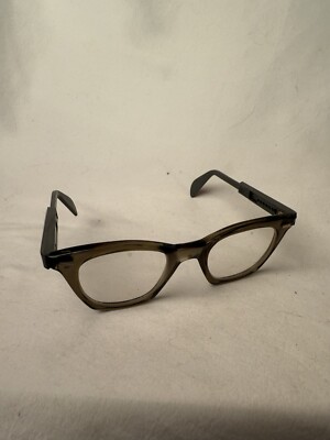 glendale optical Gray horn rimmed safety glasses 50s vtg 60s GO Adjustable