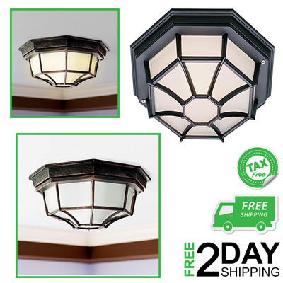 Outdoor Ceiling Light For Front Porch Fixture Patio Flush Mount Glass Lamp Shade Ebay