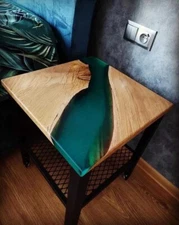 Unique Square Epoxy Resin Coffee Table Acacia Wood Centerpiece Furniture