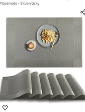 Placemats Silver 6 Piece Heat Resistant  Washable Vinyl New
