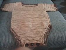 Handmade crochet light brown one piece outfit for a 3-6 month old