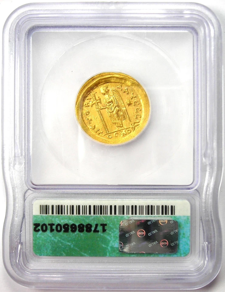 Eastern Roman Zeno AV Solidus Gold Coin 474-491 AD - ICG MS63 (Choice MS UNC) - Image 3 of 4