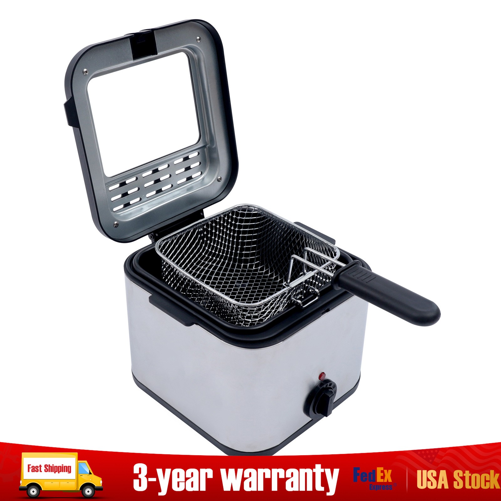 Electric Deep Fryer With Basket Small Fryer Stainless Steel Fish Fryer 1KW 2.5L!