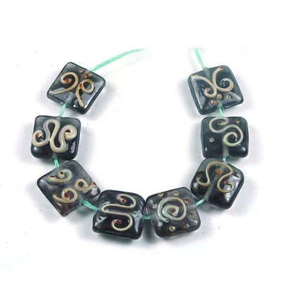 8 Handmade Lampwork Glass Mystic Spiral Scroll Square Beads 15mm - image 1 of 2