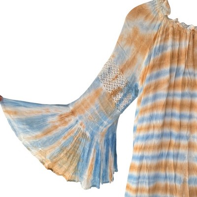 Womens Tie Dye Boho Tunic Top Medium Bell Sleeves Hippie Peasant Festival Spring