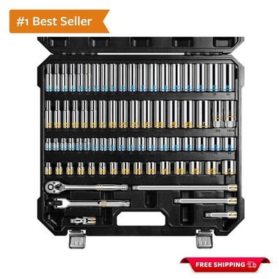 3/8-Inch Drive Socket Wrench Set, 76-Piece Metric 6-24mm & SAE 1/4'' to 1'', De...